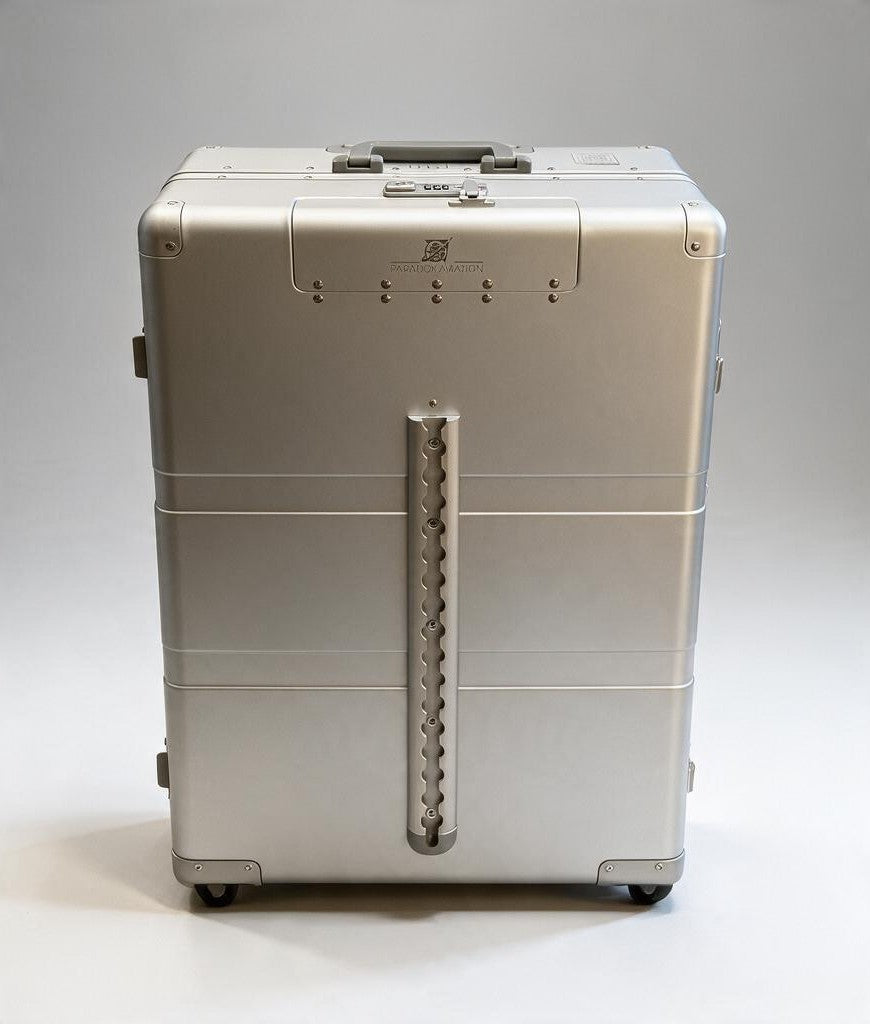 Paradox Aviation 30-inch GEN2 professional flight crew check-in luggage in starlight silver with front cargo track.