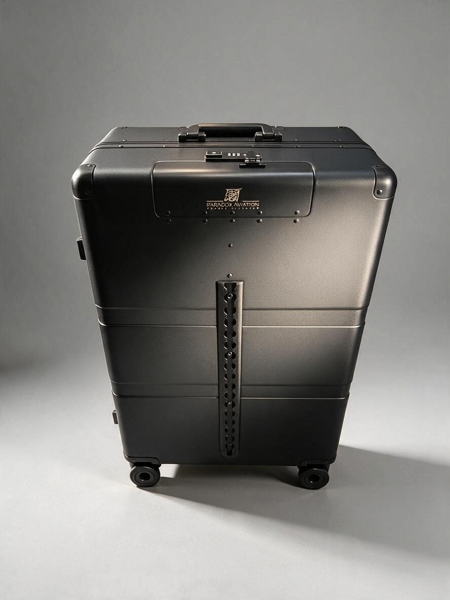 Paradox Aviation 30-inch GEN2 professional flight crew check-in suitcase in matte dark metal with cargo track.