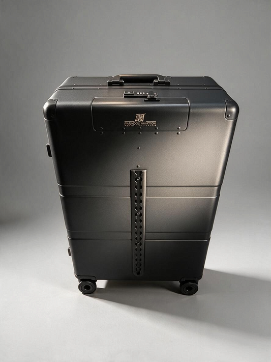 Paradox Aviation 30-inch GEN2 professional flight crew check-in suitcase in matte dark metal with cargo track.