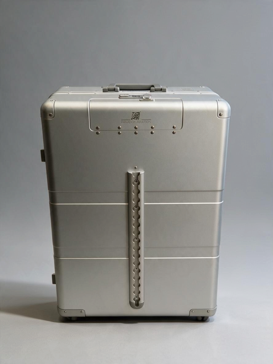 Paradox Aviation 30-inch GEN2 silver aluminum flight crew check-in suitcase with front cargo track and matte handle.