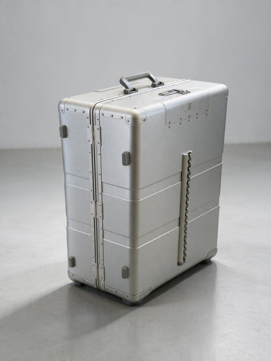 Paradox Aviation 30-inch GEN2 silver hard-shell flight crew check-in luggage with reinforced cargo track and handle.