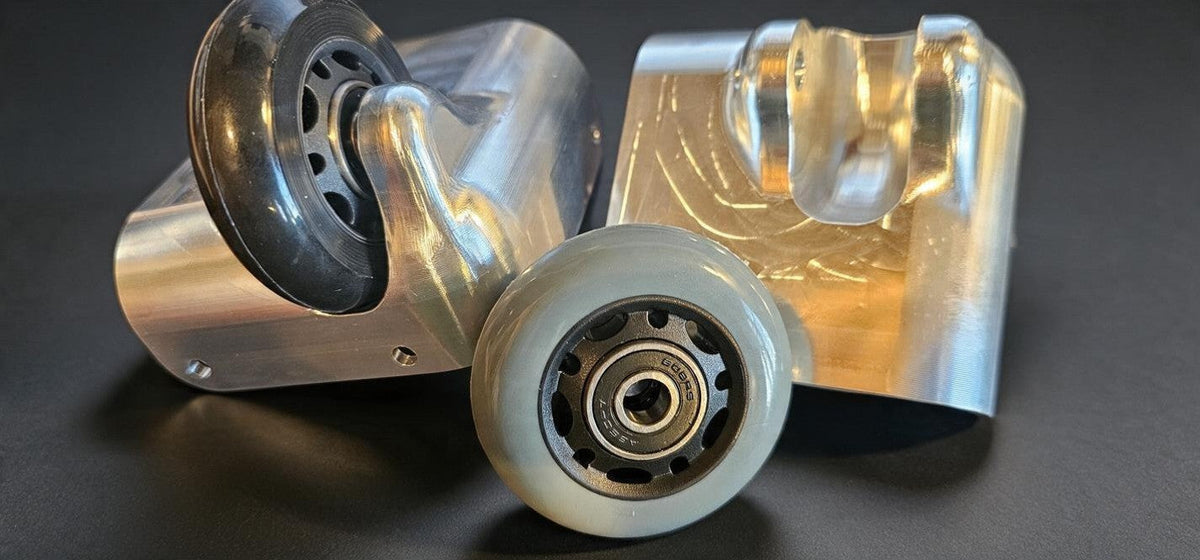 Paradox Aviation GEN2 professional flight crew luggage replacement wheels and armored billet aluminum wheel boxes.