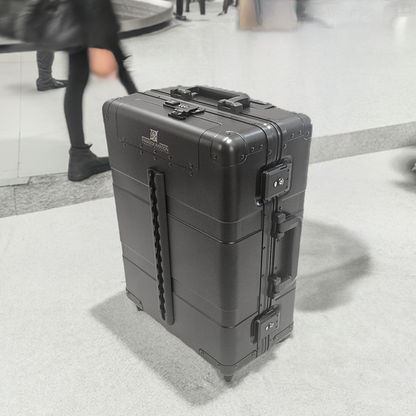 Paradox Aviation 22-inch GEN2 professional flight crew roll aboard suitcase in black aluminum with cargo track