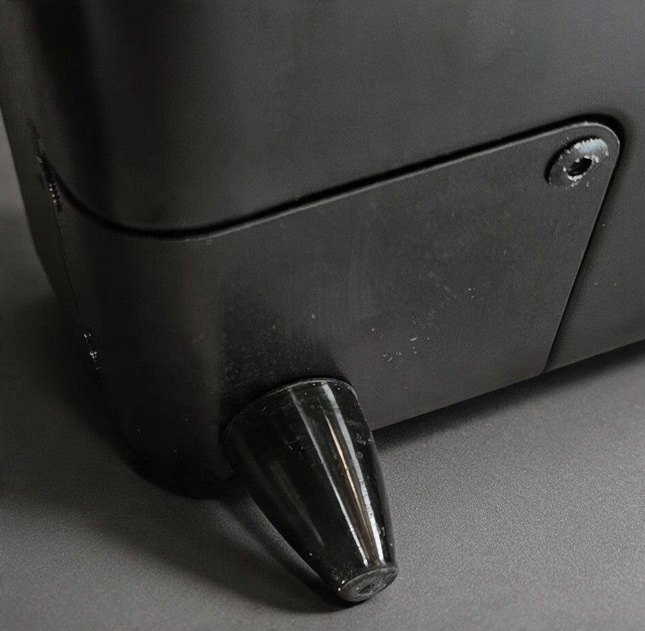 Close-up of the durable black curb slider on a Paradox Aviation GEN2 professional flight crew check-in suitcase.