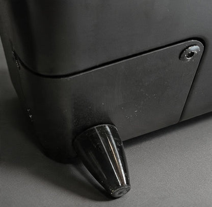 Close-up of the durable black curb slider on a Paradox Aviation GEN2 professional flight crew check-in suitcase.