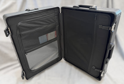 Open interior of a Paradox Aviation 25-inch GEN2 flight crew roll aboard case with black mesh storage compartments.