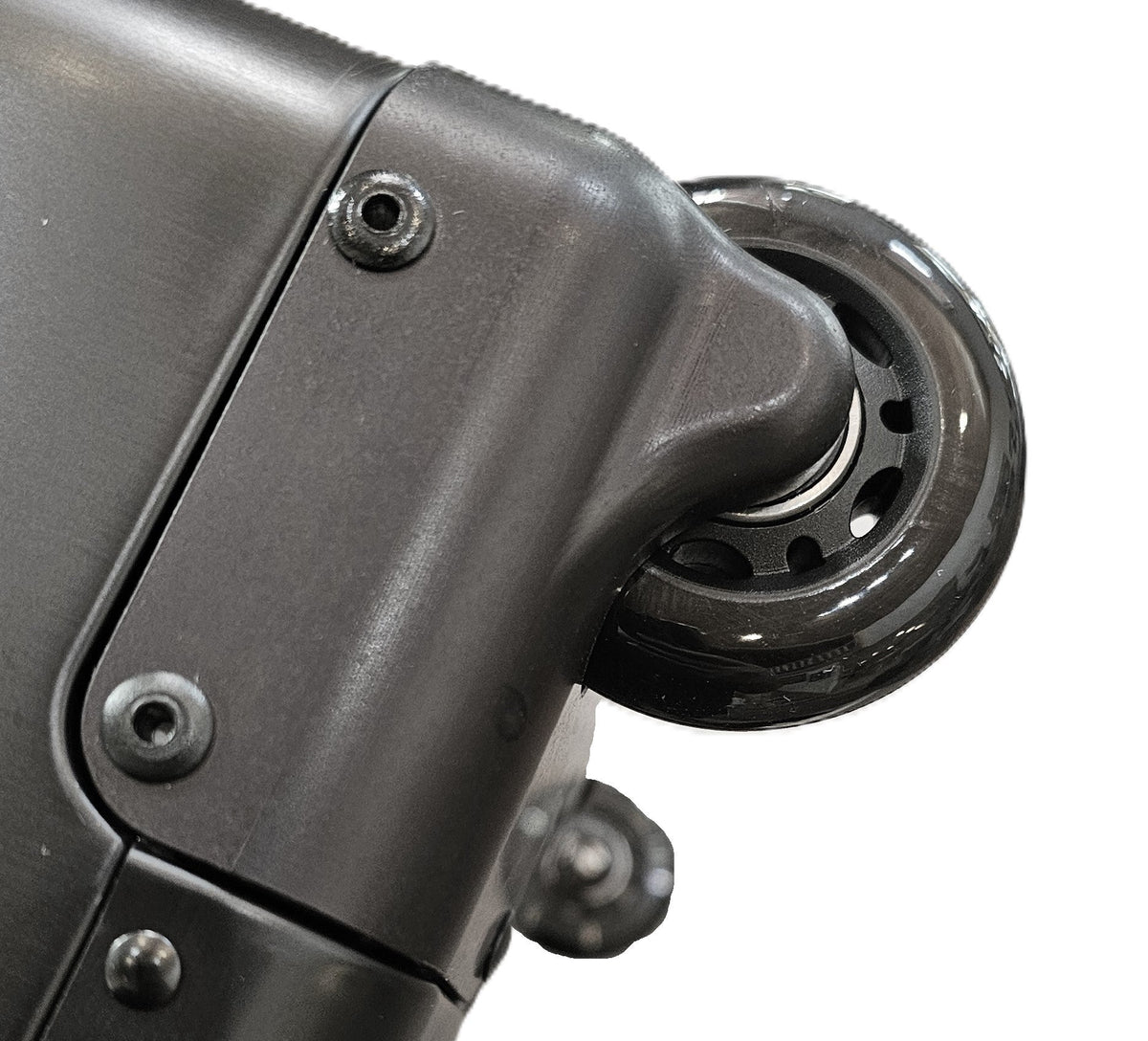 Paradox Aviation GEN2 flight crew case featuring a durable matte grey wheel assembly and reinforced metal housing.