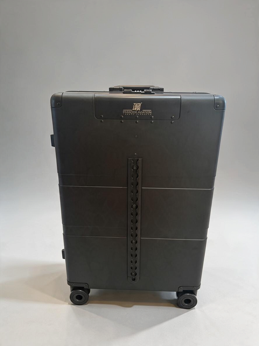 Paradox Aviation 30-inch GEN2 professional flight crew check-aboard luggage in matte black with cargo track system.