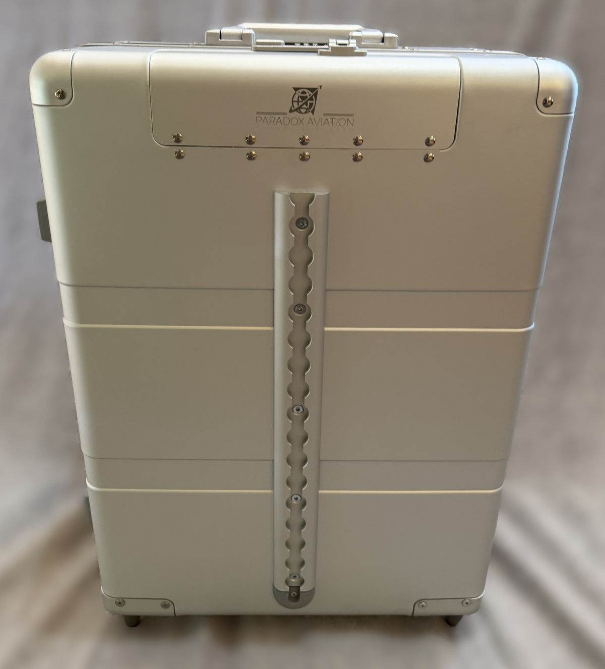 Paradox Aviation 25-inch GEN2 professional flight crew roll aboard suitcase in starlight silver with cargo track