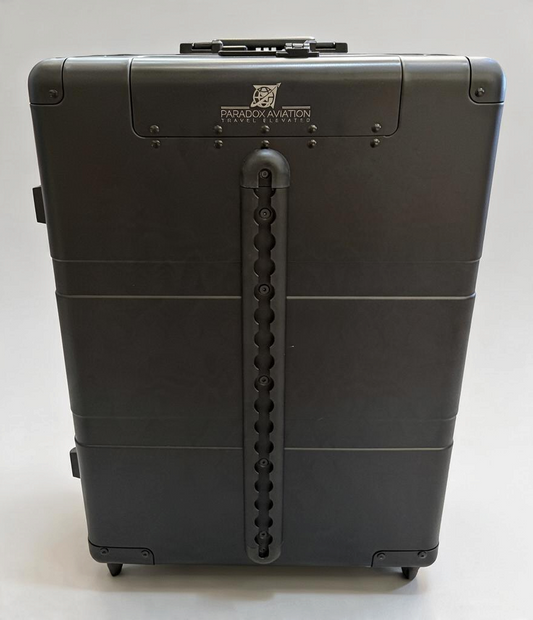Paradox Aviation 25-inch GEN2 professional flight crew roll aboard suitcase in dark grey with front cargo track.