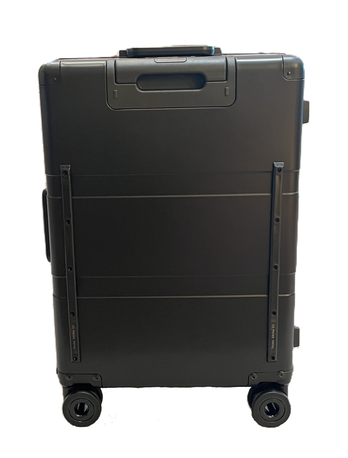 Paradox Aviation GEN2 25-inch Frequent Flyer aluminum roll aboard luggage in matte black with durable curb sliders and wheels.