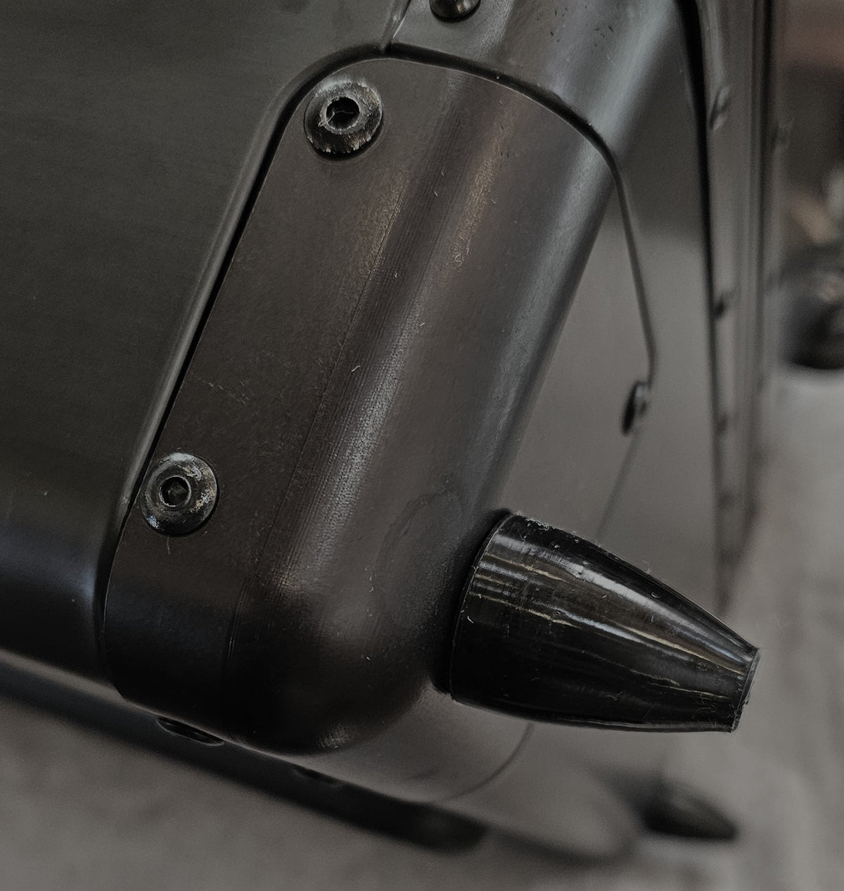 Close-up of the durable black corner bumper on a Paradox Aviation GEN2 professional flight crew check-in suitcase.
