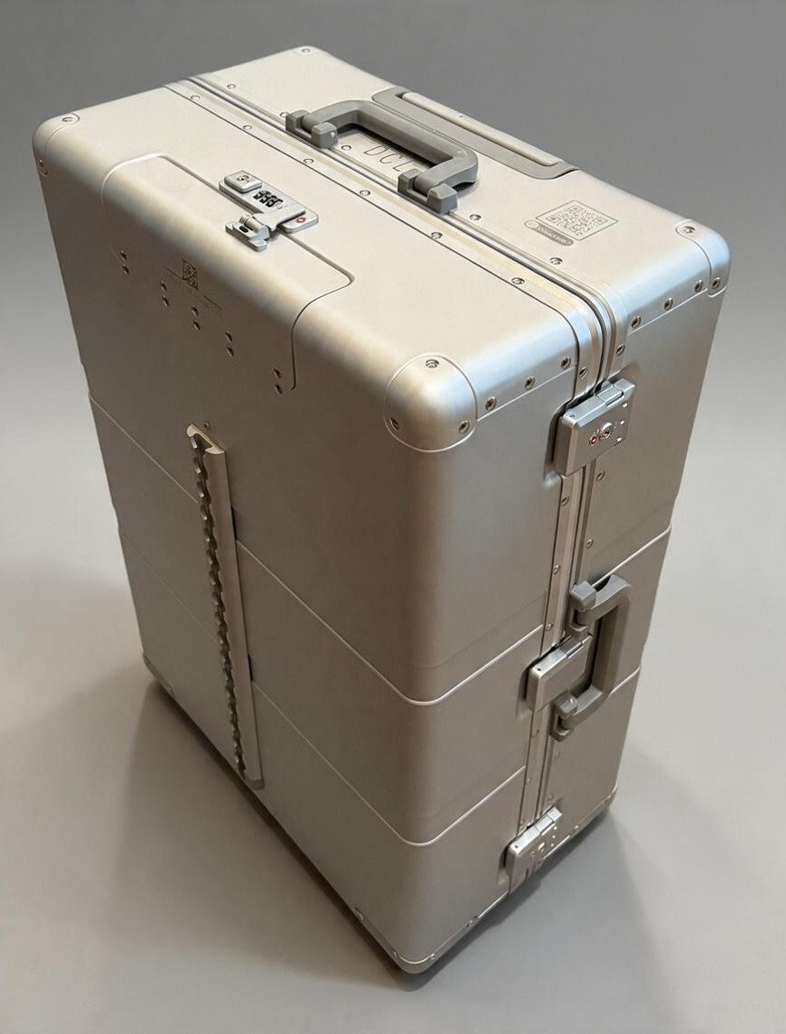 Paradox Aviation 30-inch GEN2 silver hard-shell flight crew luggage with cargo track and matte grey handles.